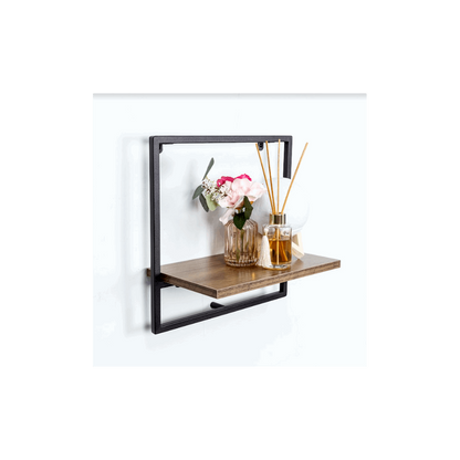 1 Tier Dark OAK Wall Shelf with Black Metal Frame - PARGI