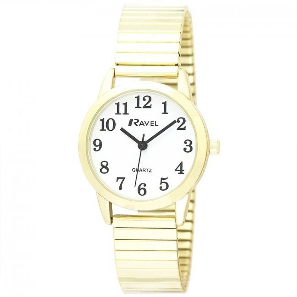 Ravel Women's Bold Number White Dial Gold Expander Bracelet Watch R0232.02.2