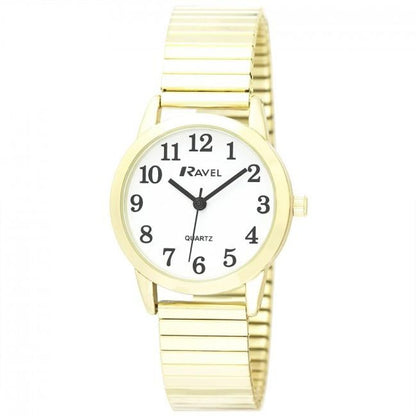 Ravel Women's Bold Number White Dial Gold Expander Bracelet Watch R0232.02.2