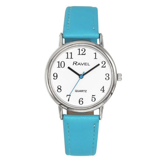 Ravel Ladies Classic White Dial Light Blue Leather Strap Watch R0140.16.2