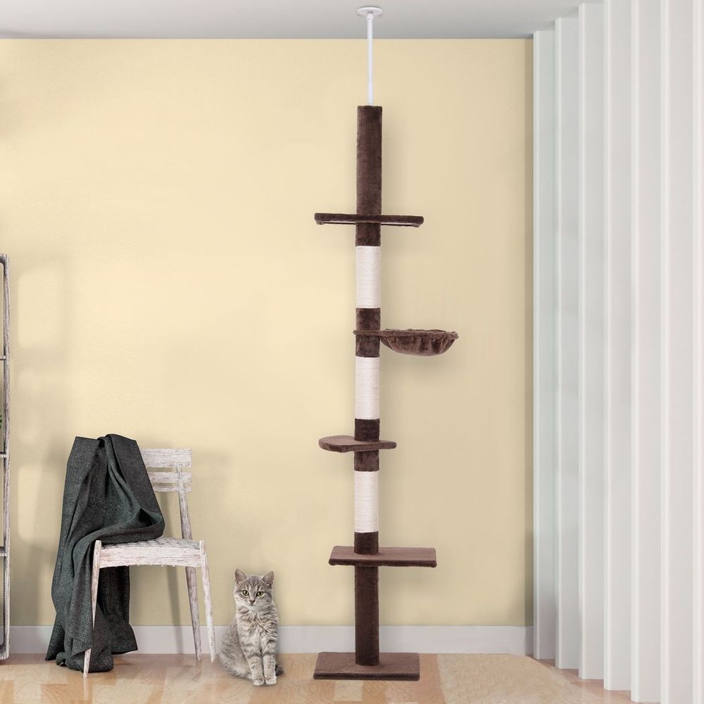 Floor to Ceiling Cat Tree for Indoor Cats 5-Tier Kitty Tower Brown