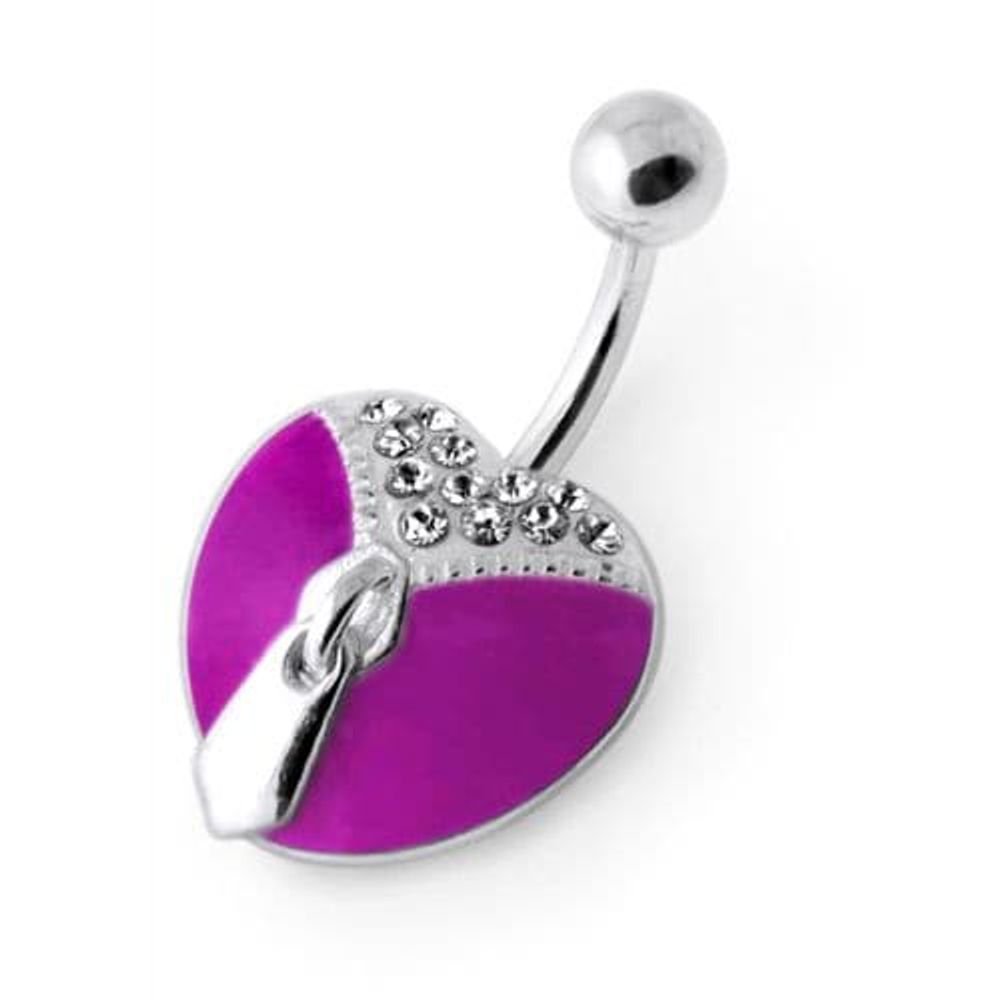 Dangling Zip Colorful Resin Heart Navel Belly Bar