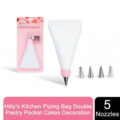 Hilly's Kitchen Piping Bag with 5 Nozzles Double Pastry Pocket Cakes Decoration