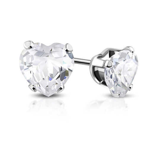 Cubic Zirconia Heart Stud Earrings