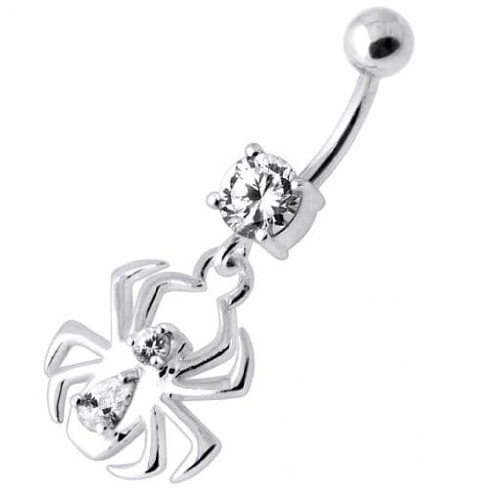 Dangling Spider Silver Navel Belly Bar