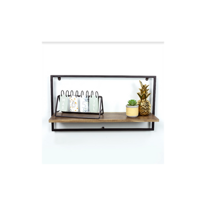 Wide Dark OAK Floating Wall Shelf with Black Frame - PARGI