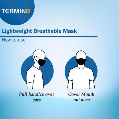 Termin8 Lightweight Breathable Reusable Face Mask for Adults Grey