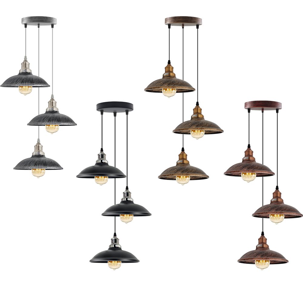 3 Head Vintage Industrial  E27 Ceiling Hanging Light  Shade Metal Pendant Lamp