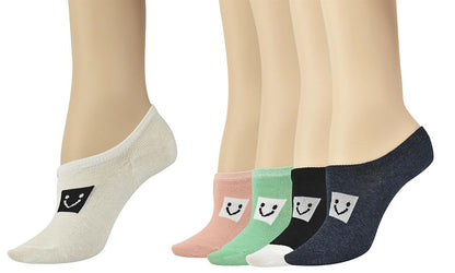 Smile Print Plain Ankle Socks 5 Pairs Pack - OneSize Fits all