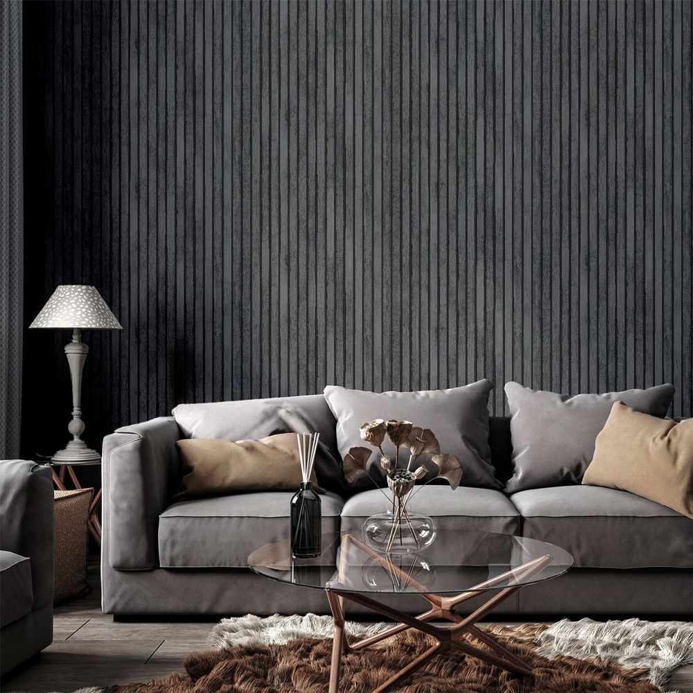 Wood Slats Charcoal/Grey SW12