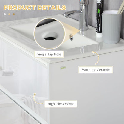 600mm Bathroom Vanity Unit w/ 1 Tap Hole Basin Drawers Gloss White