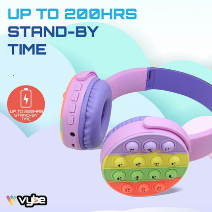 Vybe Stress Buster Push-Pop Fidget Tool AUX Cable Wireless Kids Headset - Purple