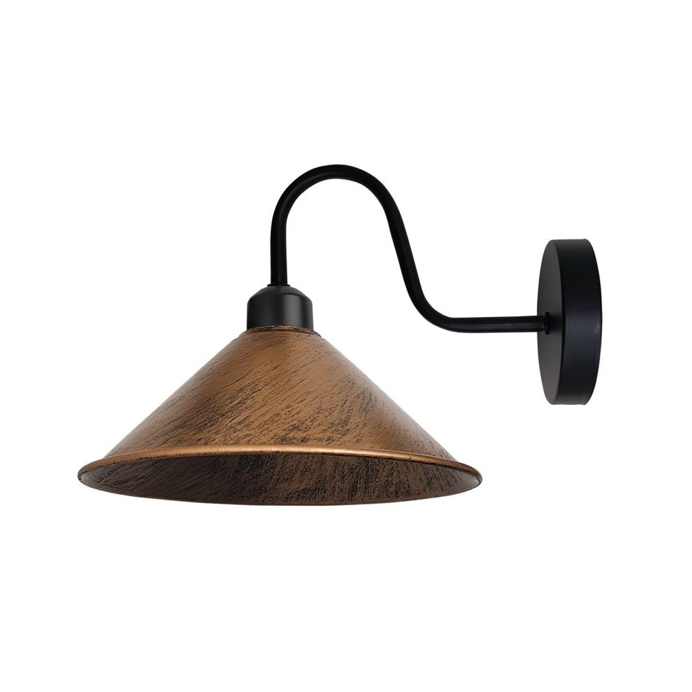 Brushed Copper Wall Light Fixture,Black Wall Sconce E27 Base Socket Screw Wall Mounted Swan Neck Cone Shape Shade