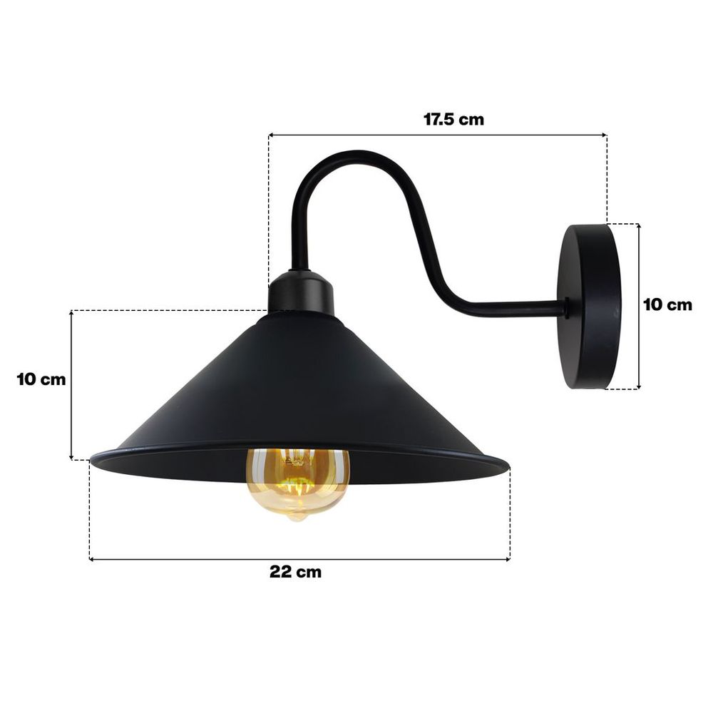 Chrome Wall Light Fixture,Black Wall Sconce E27 Base Socket Screw Type Wall Mounted Swan Neck Cone Shape Shade