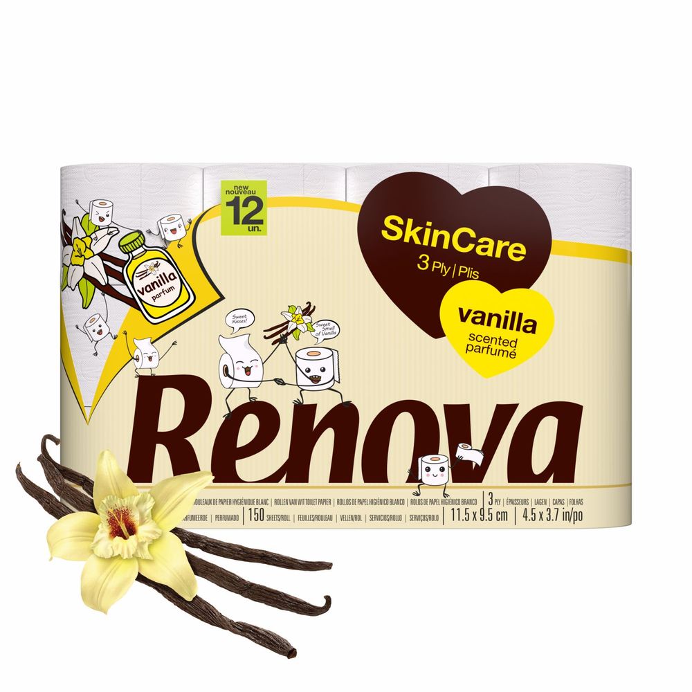 Renova Skincare 60 Toilet Rolls - Soft 3 Ply Quilted Vanilla Scent Tissues
