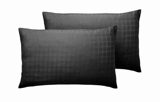 400TC 100% Cotton Satin Stripe Check Pillowcase Pair Black