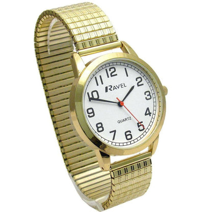 Ravel Men's Bold Number White Dial Gold Expander Bracelet Watch R0232.12.1