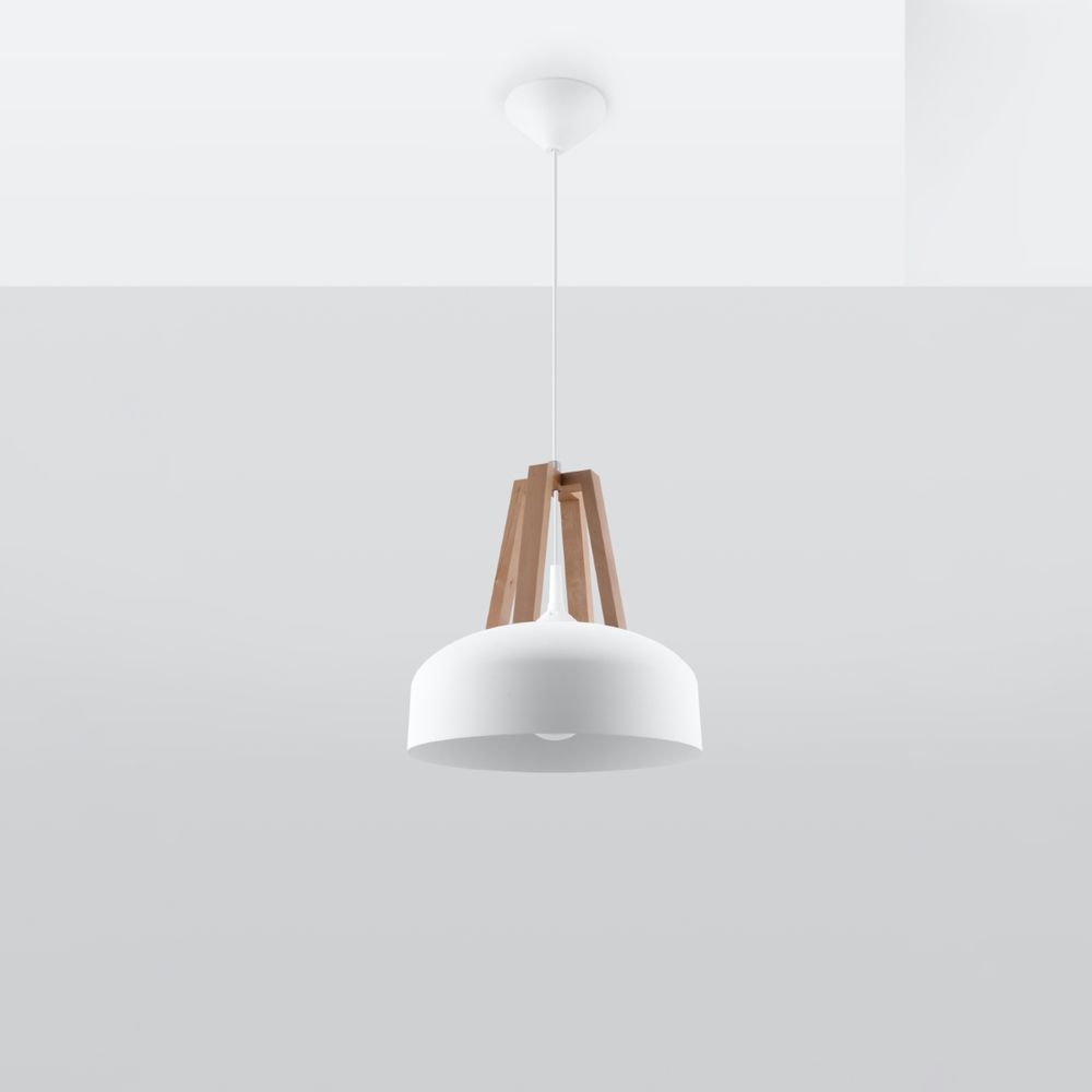 Pendant lamp steel, wood Casco modern Design E27