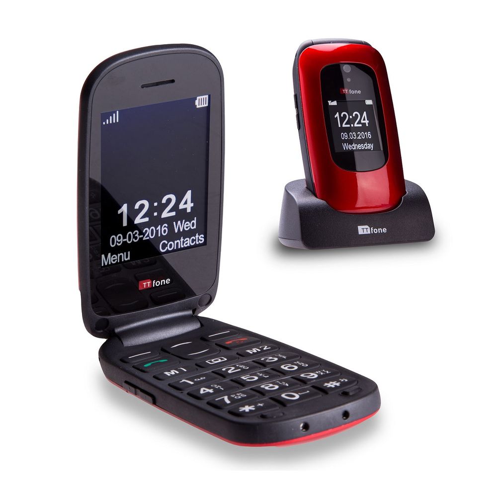 TTfone Lunar TT750 Red Flip Big Button Easy Menu Mobile with Giff Gaff SIM Network