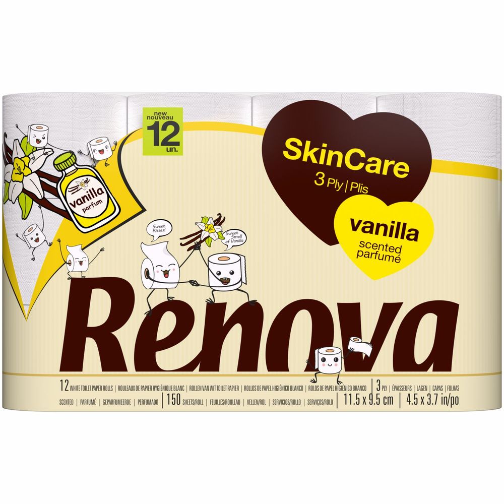 Renova Skincare 60 Toilet Rolls - Soft 3 Ply Quilted Vanilla Scent Tissues