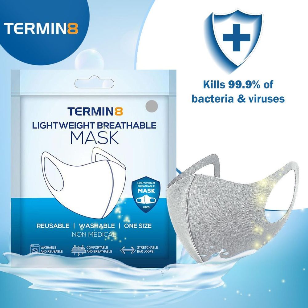 Termin8 Lightweight Breathable Reusable Face Mask for Adults Grey