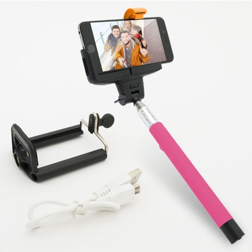 Aquarius Bluetooth Built-In Remote Camera Controls Expandable Selfie Stick, Pink