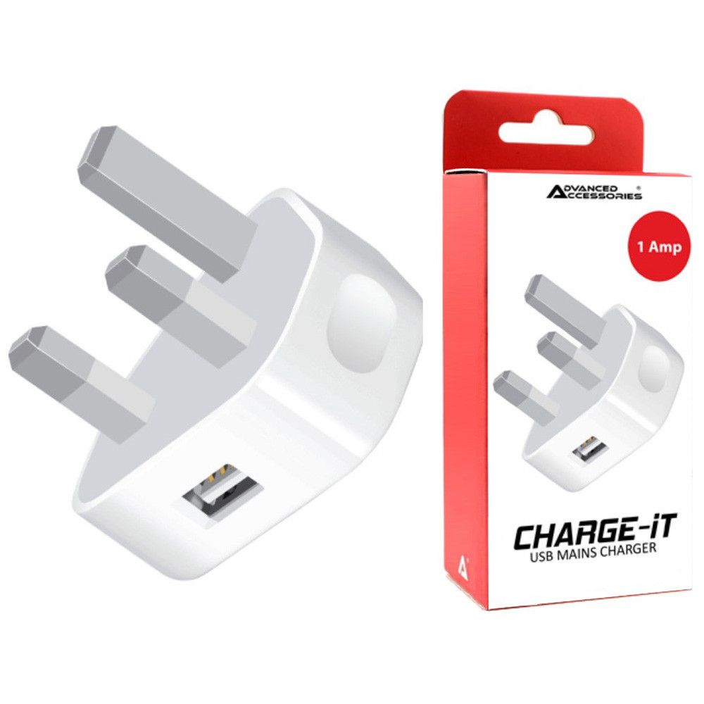 AA Charge-iT USB Mains Charger Adapter 1Amp-White