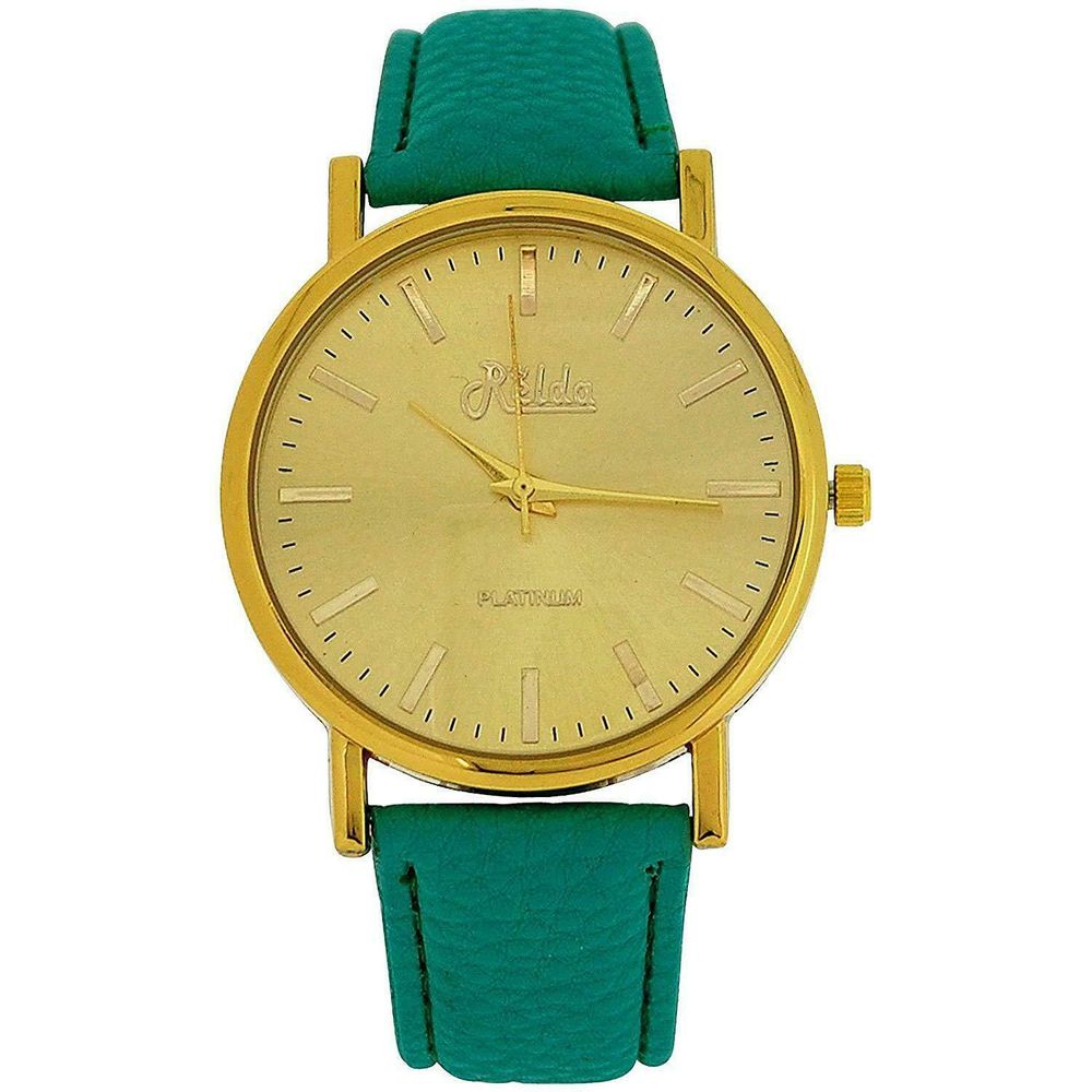 Relda Women Analogue Jumbo Gold tone Dial & PU Green Strap With Buckle REL60