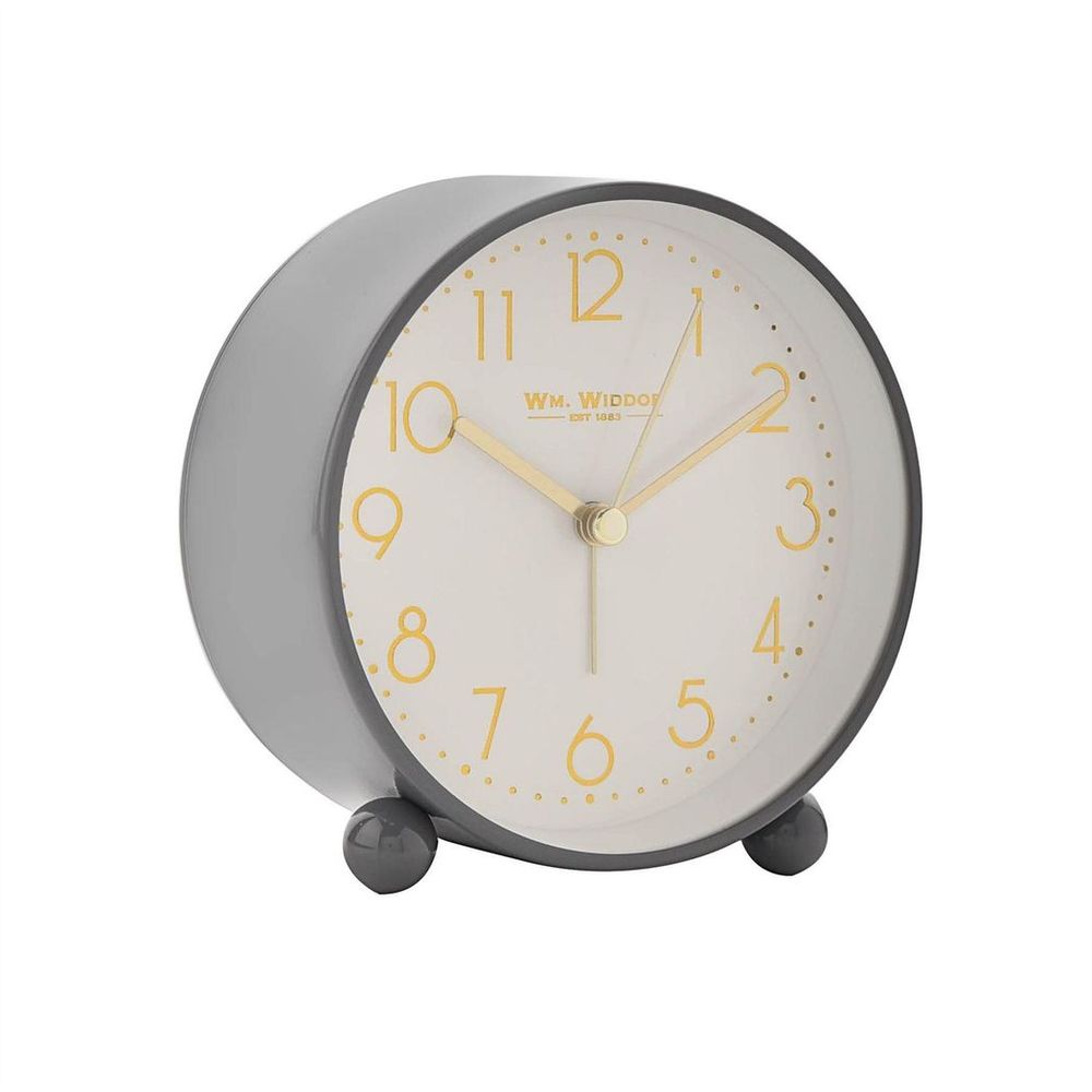 5175Gy William Widdop Grey Metal Alarm Clock With Gold Dial