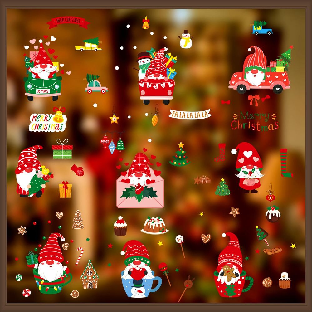 9 Sheets Christmas Window Stickers Double-side PVC Reusable Window Cling