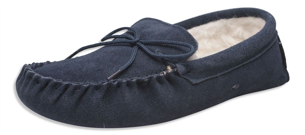 Nordvek Mens Sheepskin Suede Moccasin Slippers With Suede Sole - 423-100