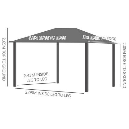 Outsunny 3 x 3.6m Aluminium Hardtop Gazebo Canopy with Polycarbonate Top