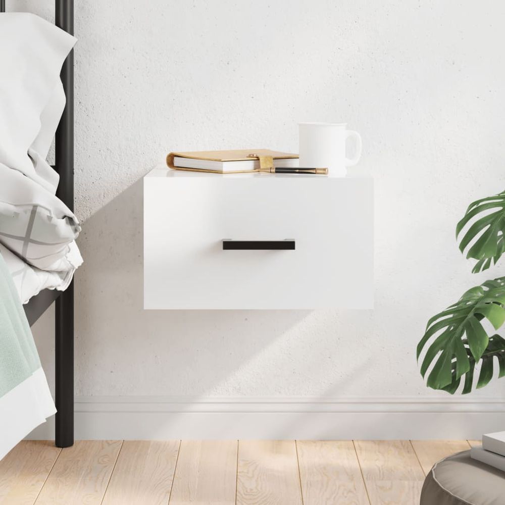 vidaXL Wall-mounted Bedside Cabinet High Gloss White 35x35x20 cm