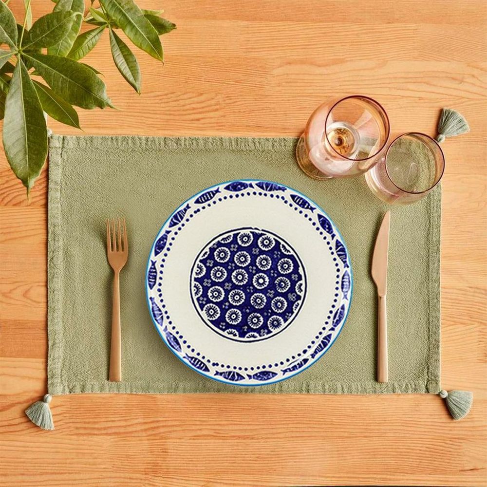 Ceramic Side Plate Nature Fish Dark Blue 21cm