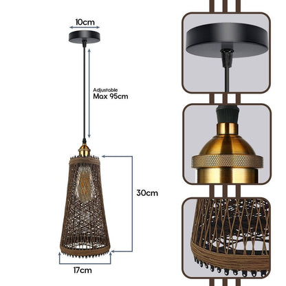 Natural Rattan Wicker Vintage Industrial Style Single Ceiling Pendant Light Shade