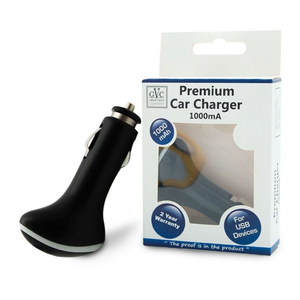 GVC Premium Car Charger 1000mah for USB Devices - Black