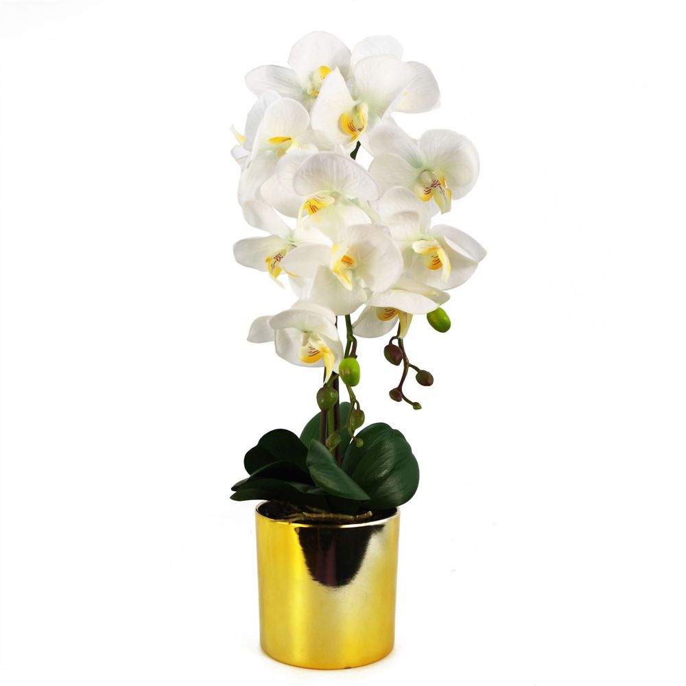 52cm Artificial Orchid Large - White / Gold