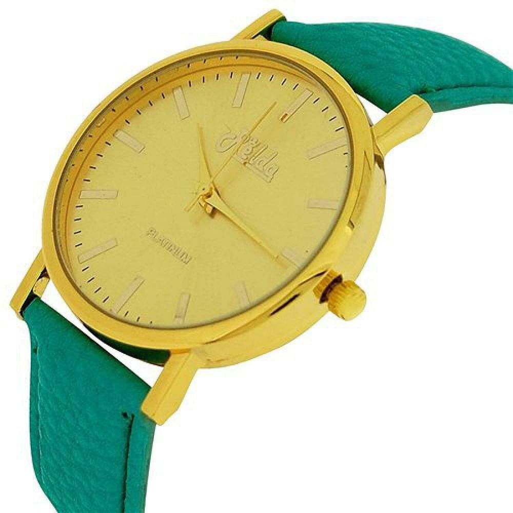 Relda Women Analogue Jumbo Gold tone Dial & PU Green Strap With Buckle REL60