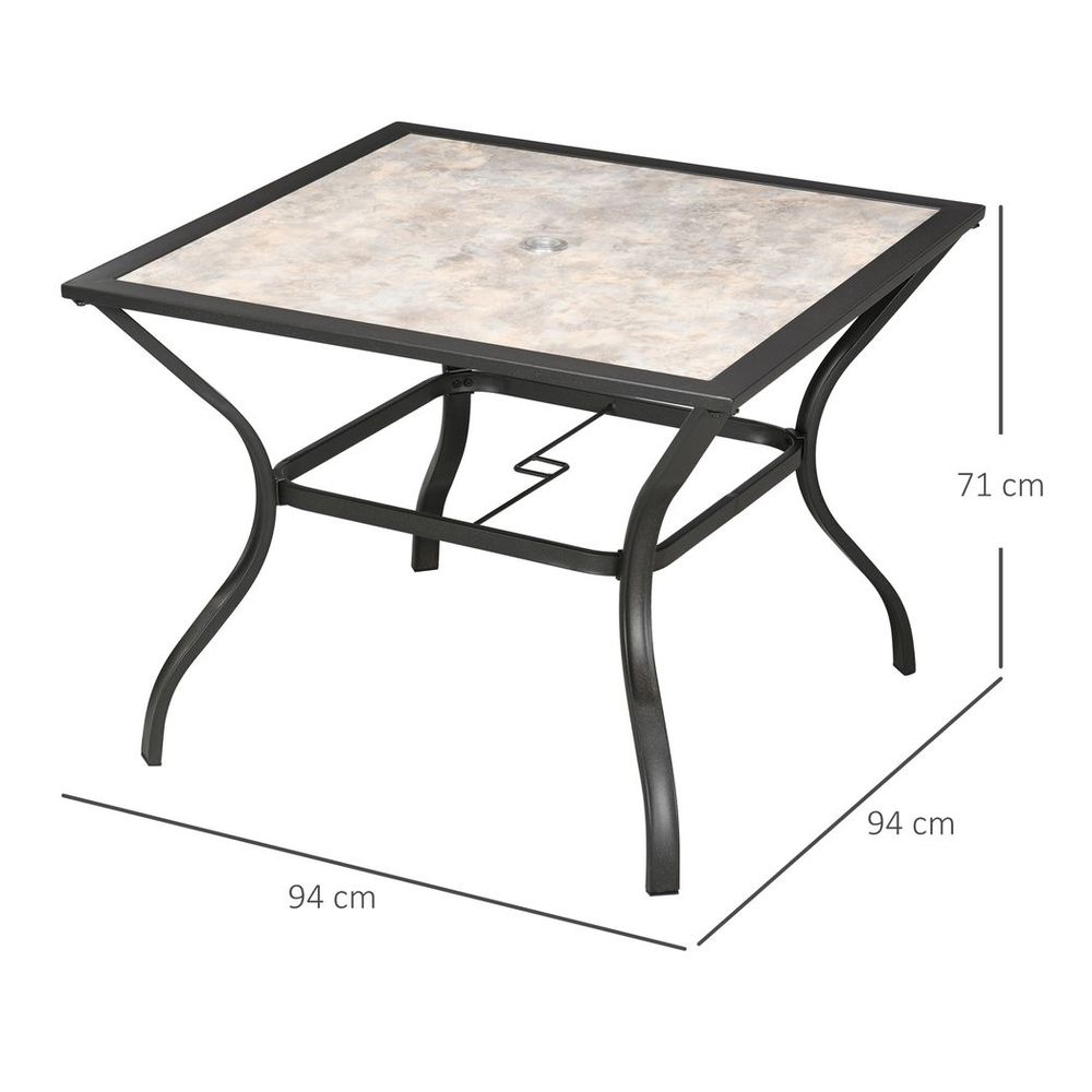 Garden Table with Parasol Hole w/ PC Board Tabletop for 4 Persons