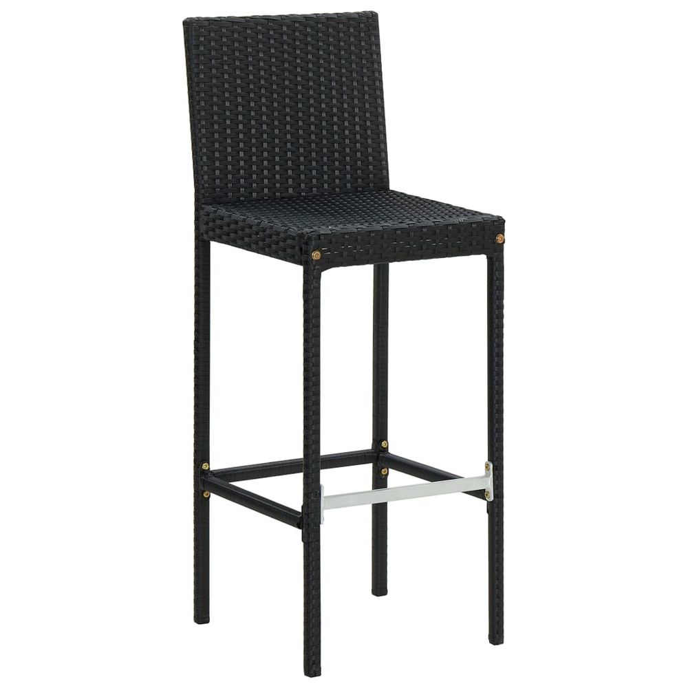 Garden Bar Stools with Cushions 2 pcs Black Poly Rattan