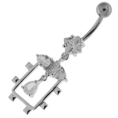 Fancy Jeweled Dangling Sterling Silver Belly Button Ring