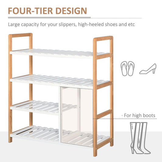 4-Tier Shoe Rack Simple Home Storage  Wood Frame Boot Compartment Home