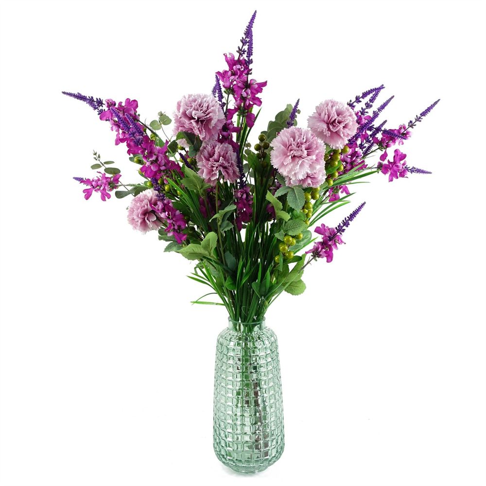 80cm Artificial Pink Carnation and Larkspur Glass Vase