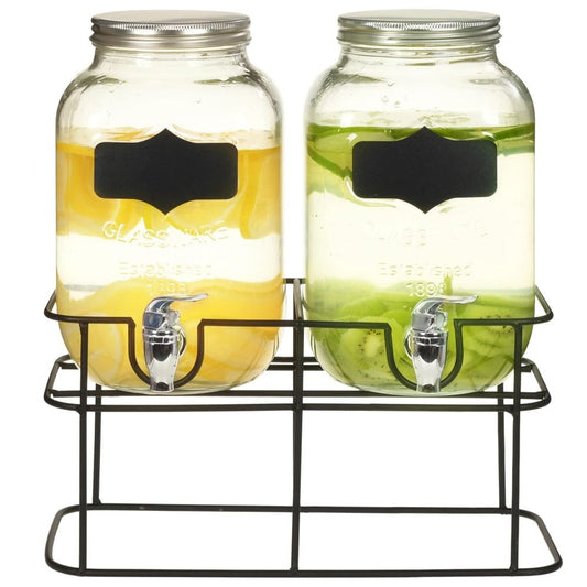 Beverage Dispensers 2 pcs with Stand 2 x 4  L Glass