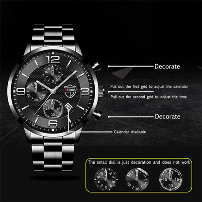 Brand Fashion Men's Sports Watches for Men Business Stainless Steel Quartz Wrist Watch Luxury Man Casual Leather Luminous Clock