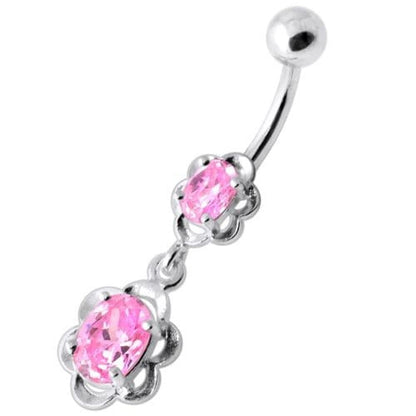 Dangling Single Jeweled Flower Navel Belly Bar