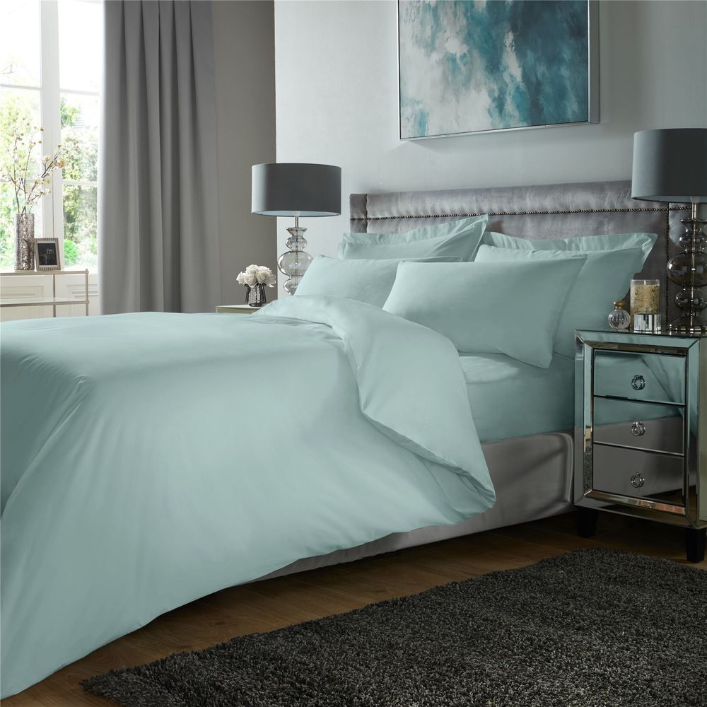 400TC Plain Dyed Fitted Bedsheet Duck Egg - Super King