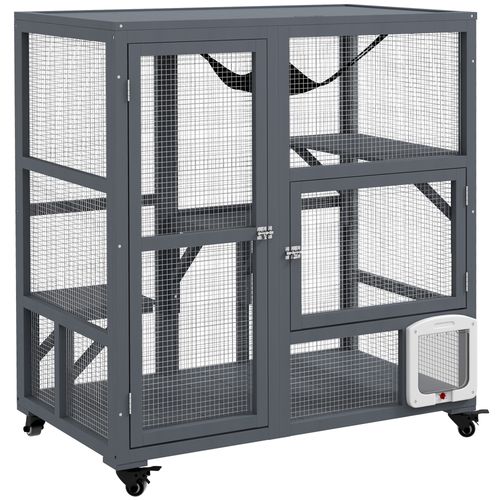 PawHut Outdoor Catio Cat House on Wheels with Platforms, Hammock