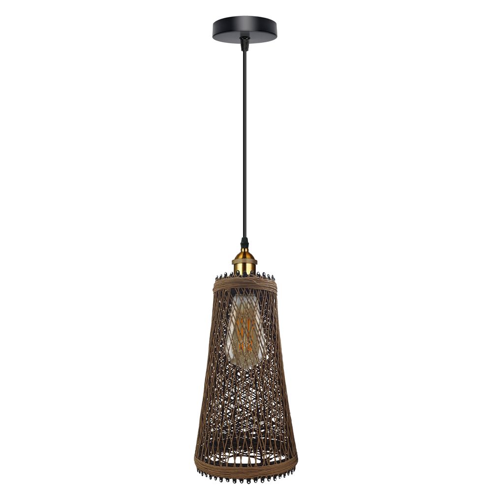 Natural Rattan Wicker Vintage Industrial Style Single Ceiling Pendant Light Shade