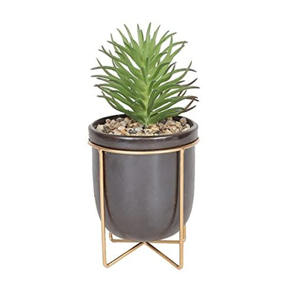 ARTIFICIALPLANT GREEN LEAF GREY POTSTAND